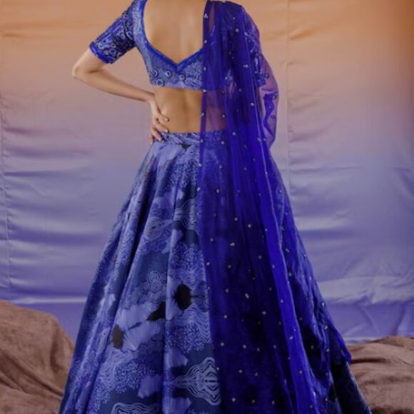 Blue Thick Satin   Print Lehenga  Payal & Zinal (Extremely Beautiful/Vibrant) - Picture 2 of 4